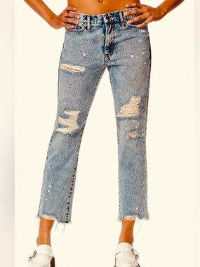 Circus NY Womens Torn Ripped Distressed Splatter Fire Walker Jeans Size 30 Nwt